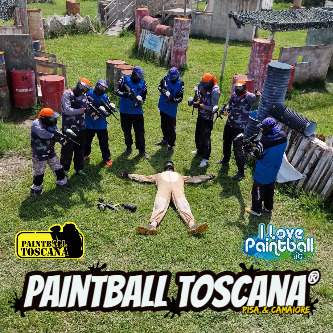 Attività di gruppo per team building nella sede Paintball Toscana in Versilia